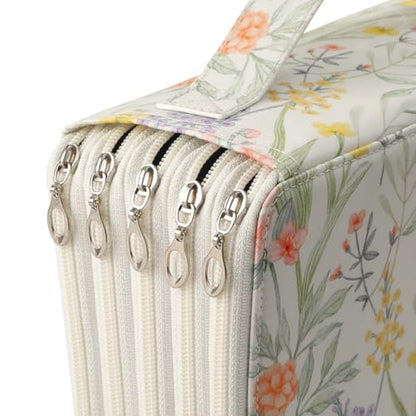 250 Slots Canvas Pencil Case 5-Layer Zipped Holder w/Handle - color: White, size: 250