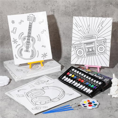 Sherr 108 Pcs Retro Time Sip and Paint Kit, Pre Drawn Canvas for Adults - style: Retro Time