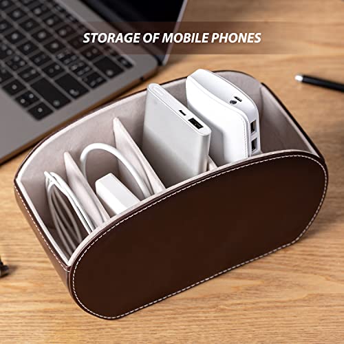PU Leather Multi-Functional Office Organizer Box Remote Control Holder Desk - color: Dark Brown