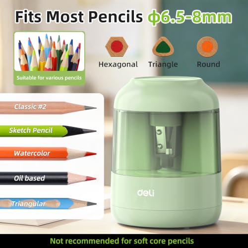deli Electric Pencil Sharpener, Battery Operated, 6.5–8mm for Classroom - color: Green