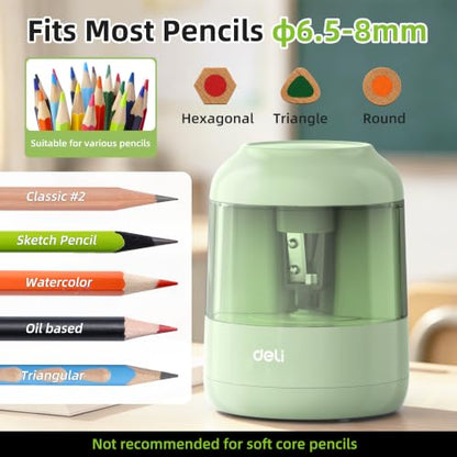 deli Electric Pencil Sharpener, Battery Operated, 6.5–8mm for Classroom - color: Green