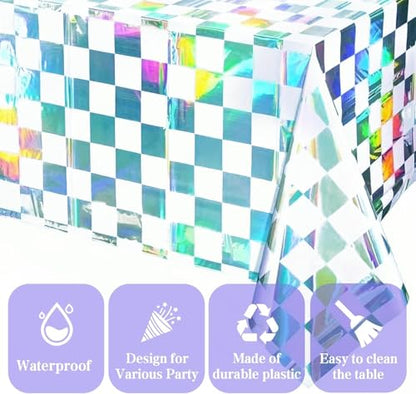 OQOQ White Checkered Iridescent Tablecloth 2 Packs, 54x108 Inches - color: White Checkered