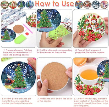 ijbnhd 8 PCS Christmas Diamond Art Coasters Kit Diamond Painting Coasters - color: Christmas