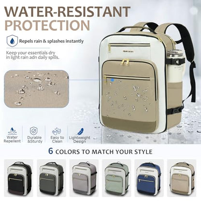 EMPSIGN 40L Travel Backpack for Women & Men - color: Beige/Khaki/Light Brown