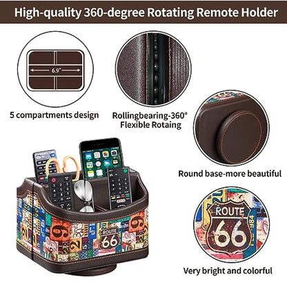 PU Leather 360° Rotatable Remote Control Holder,Nightstand TV Remote Caddy - color: highway