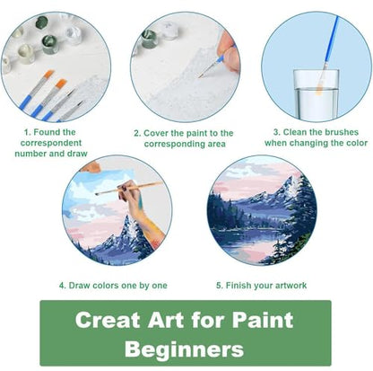 3 Pack Paint by Numbers Kit for Adults Framed Canvas, with Wooden Easel - color: YH-03