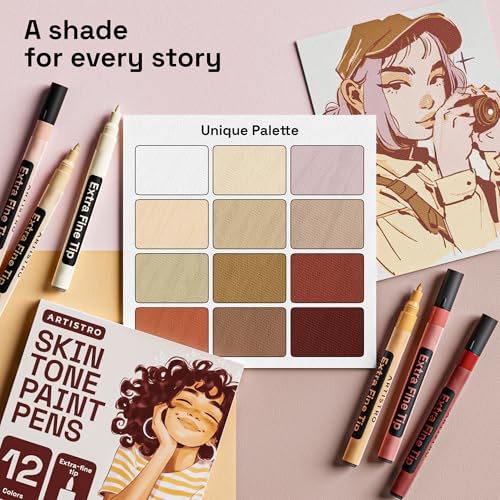 ARTISTRO 12 Skin Tones Paint Pens for Glass Marking - Extra-Fine Tip - color: Skin Tone