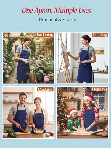 Aprons for Women Men, Water-Resistant Kitchen Aprons for Cooking - color: Blue