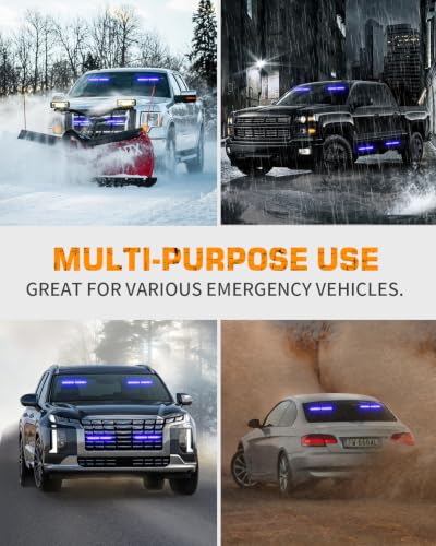 XRIDONSEN 2x 10.7 Inch Blue Emergency Lights Windshield Strobe Light Bar - color: Blue