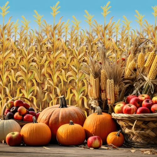 Oudain 54 Inch x 100 ft Fall Corn Field Tablecloth Roll with Cutter Box - style: Cornstalks