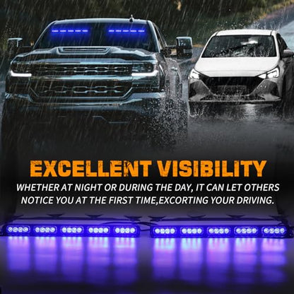 XRIDONSEN 2x 17 inch Blue Emergency Lights 40 LED Dash Strobe Lights - color: Blue