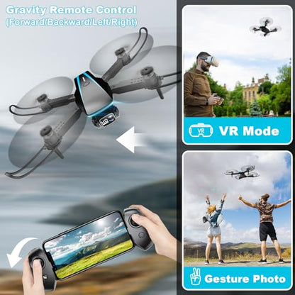 Oddire Drone with Camera - Drones for Adults, with 2 Batteries, Carrying Case, Propellers, 1080P HD Foldable Drone with Stable Hover, Trajectory Flight, Gravity Control, One Key Take Off/Land, 3D Flip - color: Blue
