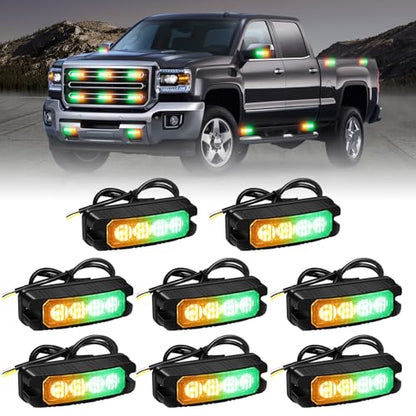XRIDONSEN 8PCS Sync Grill Strobe Lights 32 LED Amber Green Emergency Lights - color: Amber/Green