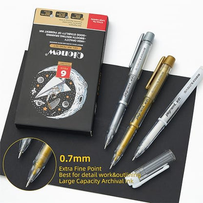 Qionew 3 Colors Gel Pen Set, 6 Pack, 0.7mm Fine Point White Gel Ink Pens