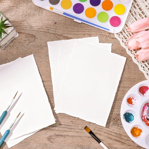 25 Sheets Watercolor Paper 5 x 7 in, 300 GSM Deckled Edge Handmade Paper - size: 5 x 7 inch
