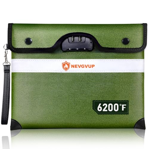 Upgraded 6200°F Fireproof Document Bag with Lock, Fire proof Money Bag for Cash with Zipper/Reflective Strip, 9 Layer of Heat Insulated Material, Water Resistant Fireproof Bags for Documents,Safe Bags - color: Green, size: Inside Size 13.0“ x 10.0"