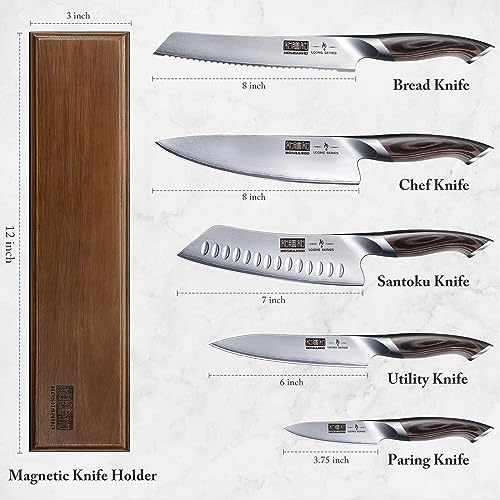 HOSHANHO Knife Set with Magnetic Knife Holder, 6PCS Kitchen Knife Sets - size: 8"