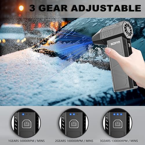 SDFM Compressed Air Duster - 3-Gear Adjustable Rechargeable Air Duster - color: Max-black