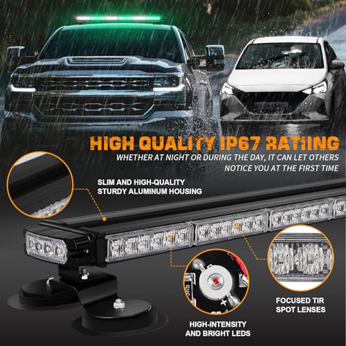 XRIDONSEN 28.4" Green White Roof Emergency Lights 80 LED Strobe Light Bar - color: Green/White