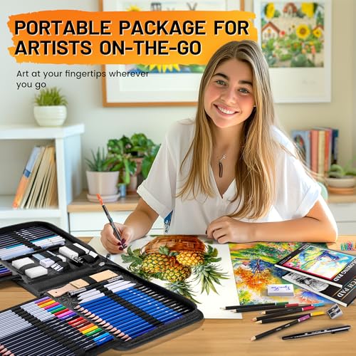 106 PCS Art Supplies Sketching Kit, Pro Drawing Pencils Art Kit Adults Gift - color: Black, size: 106 Pack