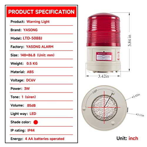 Strobe Beacon Warning Light Battery Flashing Lights with 89dB Alarm Sound LED Red Magnetic Strobe Light for Site, Road Construction Safety Warning