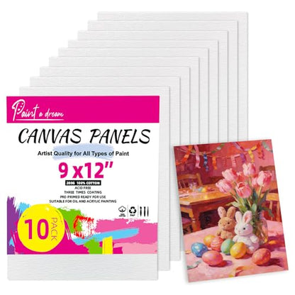 10 Pack 9"x12" Canvas Boards for Painting, Canvas Panels for Acrylics - size: 9x12" - 10Pack