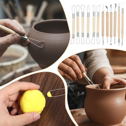 12Pcs Clay Sculpting Tools Double-Sided Clay Wire Loop Sculpture Set Clays Sculpting Tools Wooden Handle Ribbon Clays Tool Pottery Trimming Tool for Ceramic Wax Carving Ceramic Modeling