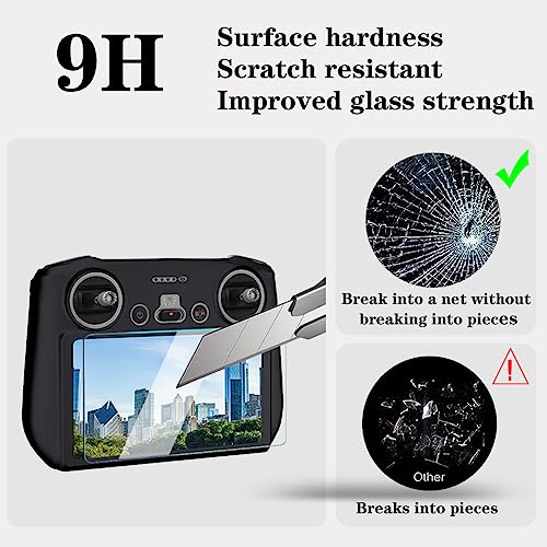 Screen Protector (3+1Pack) Compatible with DJI Mini 3/Mini 3 Pro,Mavic 3 RC Remote Controller, Tempered Glass Film Anti-Scratch High Definition Full Coverage and Soft Protective Silicone Case