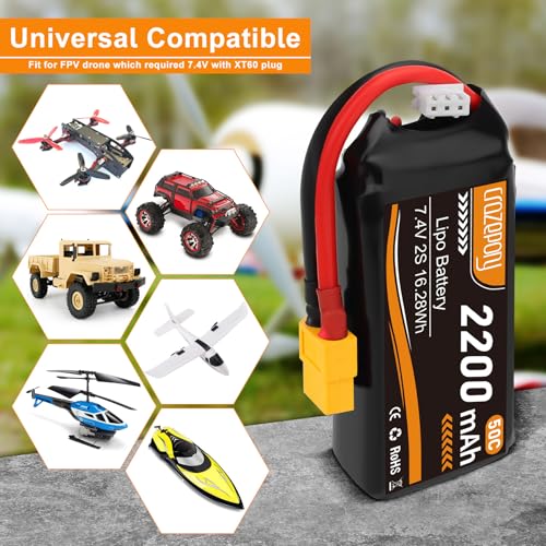 2S Lipo Battery 7.4V 2200mAh with XT60 Connector for 1/16 Slash RC Car