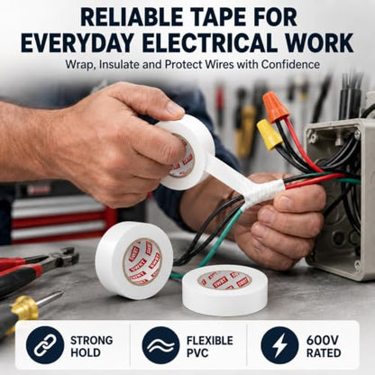 SWRT White Electrical Tape, 6 Pack, 0.7 in x 66 FT, Vinyl Tape - color: White