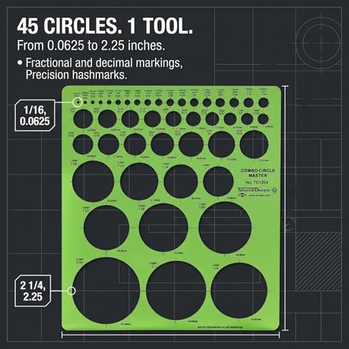 ALVIN, TD1204, Circle Master Template, Drawing and Drafting Tool for Artists, Architects, Design and Drafting, 7.25" x 8.25" x .030" - style: Combo Circle Master Template