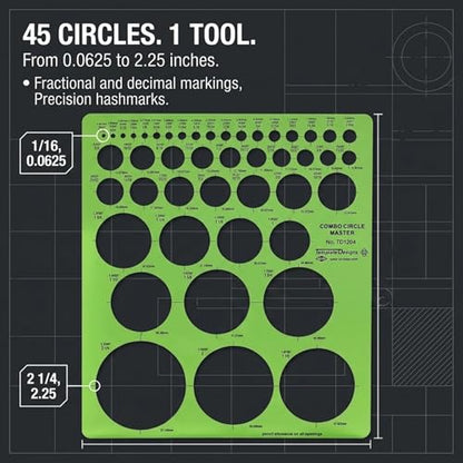 ALVIN, TD1204, Circle Master Template, Drawing and Drafting Tool for Artists, Architects, Design and Drafting, 7.25" x 8.25" x .030" - style: Combo Circle Master Template