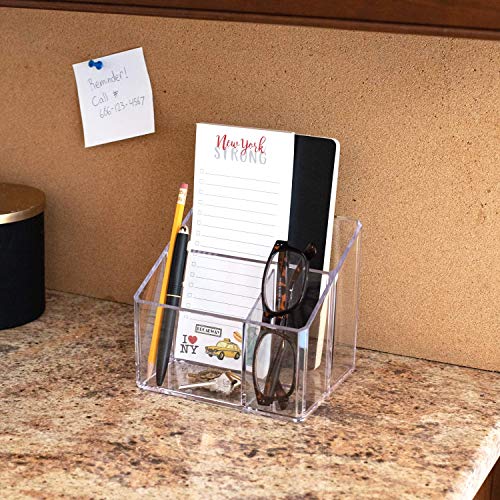 Isaac Jacobs Clear Acrylic 3-Compartment Organizer, Remote Holder & Multi-Functional Makeup, Brush, Pen & Pencil Storage Solution, for The Home, Bathroom, Office, Child’s Desk (3-Section, Clear) - size: 3-Section