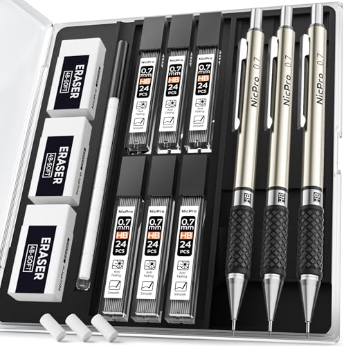 Nicpro 0.7 mm Art Mechanical Pencil Set in Storage Case, 3 PCS - style: 3 Pack (0.7mm)