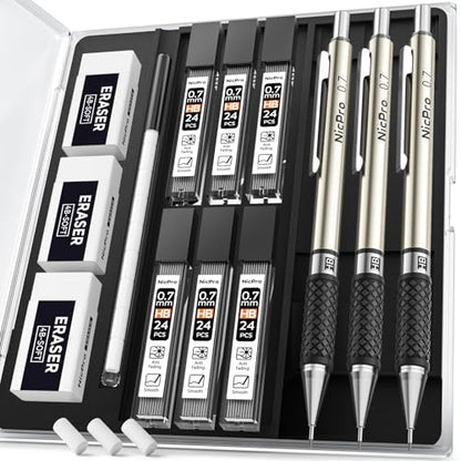 Nicpro 0.7 mm Art Mechanical Pencil Set in Storage Case, 3 PCS - style: 3 Pack (0.7mm)