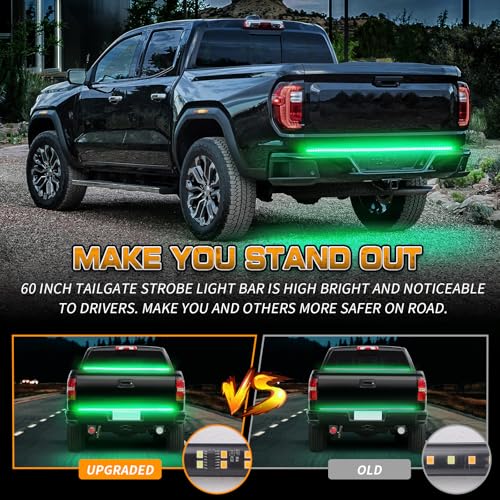 XRIDONSEN 60 inch Tailgate Strobe Lights Strip Green Emergency Lights - color: Green