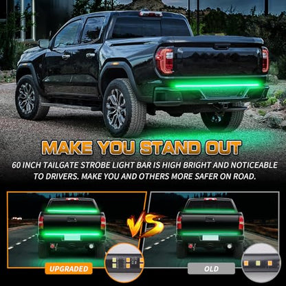 XRIDONSEN 60 inch Tailgate Strobe Lights Strip Green Emergency Lights - color: Green