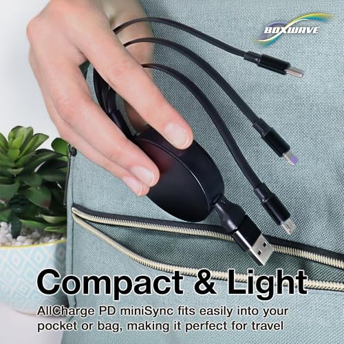BoxWave Cable Compatible with Fimi Mini 3 Drone with 3 Batteries - AllCharge PD miniSync (100W), Retractable High-Speed Charging Portable USB Cable - Jet Black