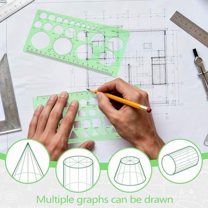 3PCS Circle Template，Plastic Circle Stencils, Geometric Circle Template for Drawing, Elliptical for Stencil Ruler School Office Supplies（Green）