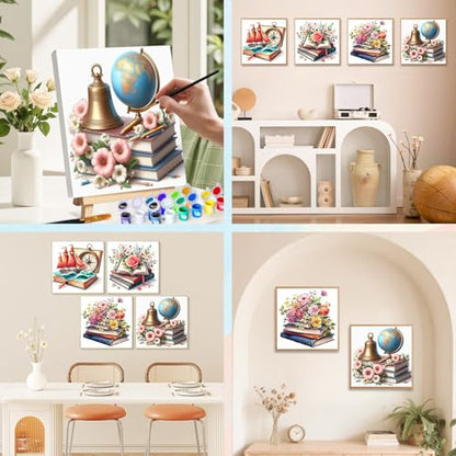 Camocin 4 Pack Framed Paint by Numbers Kit for Adults with Wooden Easel - color: LBOP4PF09