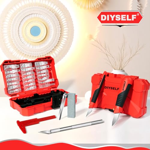 DIYSELF 41-Piece Exacto Knife Set, Precision Hobby Knife Kit for Art Crafts - color: Red-41pcs