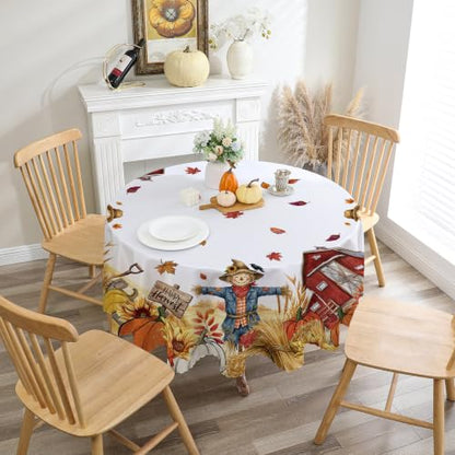Fall Round Tablecloth 70" Diameter Fade Resistant, Pumpkin - color: Scarecrowe, size: 70" (Round)