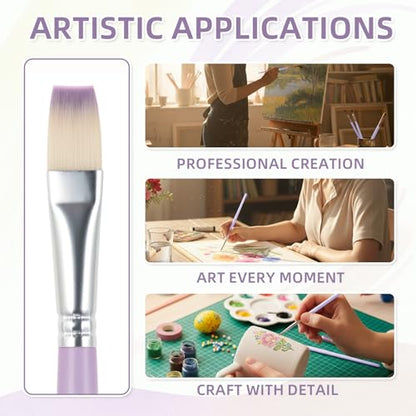 12 Pcs Flat Professional Artist Watercolor Paint Brush Set, Purple - color: Purple, size: Flat
