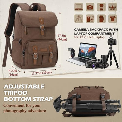 RAINSMORE Camera Backpack, DSLR SLR Mirrorless Camera Bag for Photographer - color: Coffee