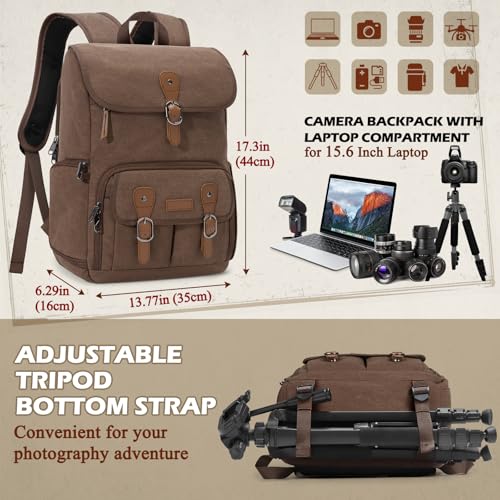 RAINSMORE Camera Backpack, DSLR SLR Mirrorless Camera Bag for Photographer - color: Coffee