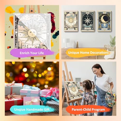 Tarot Paint by Numbers Kit for Adults with Frame, 3 Pack, 7.8x11.8 inch - color: 3 Pack Tarot