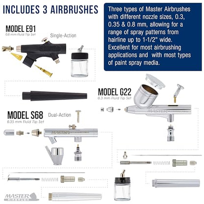 Master Airbrush Cool Runner II Airbrush Kit with Dual Fan Air Compressor, 3 - size: Deluxe Kit