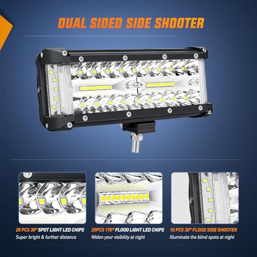 Nilight 7 Inch Side Shooter Light Bar Spot Flood Combo Triple Row - color: Side Shooter Light 1PC