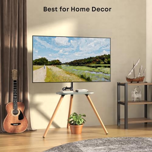 Easel TV-Stand for 43-65‘‘ TVs - Tripod, Swivel, Portable, Black Walnut - color: Black