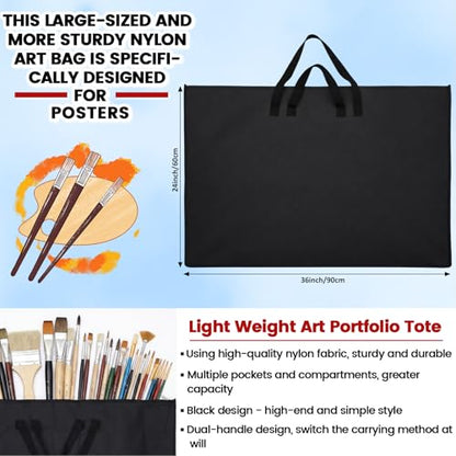 Abbylike 1 Pcs 24 x 36 Inch Art Portfolio Bag Black Large Waterproof Nylon - color: Black, size: 24 x 36 Inch
